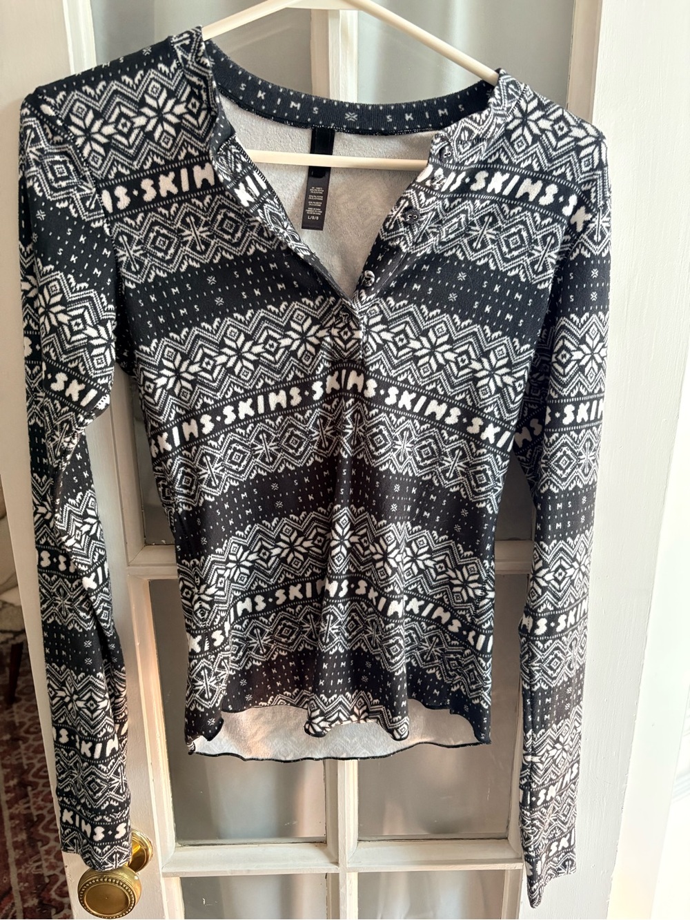 SKIMS Black & White Geometric Long-Sleeve Henley Top